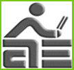 Logo of Gonzales Adult School - graphic representation of a and e with person reading