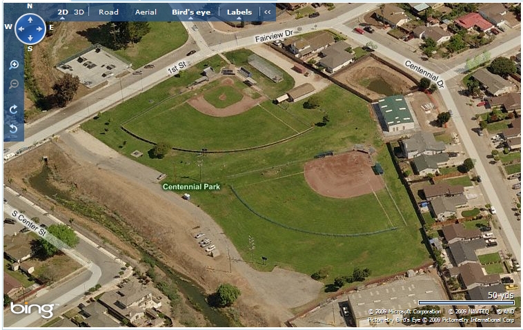 sky view of centennial park baseball fields
