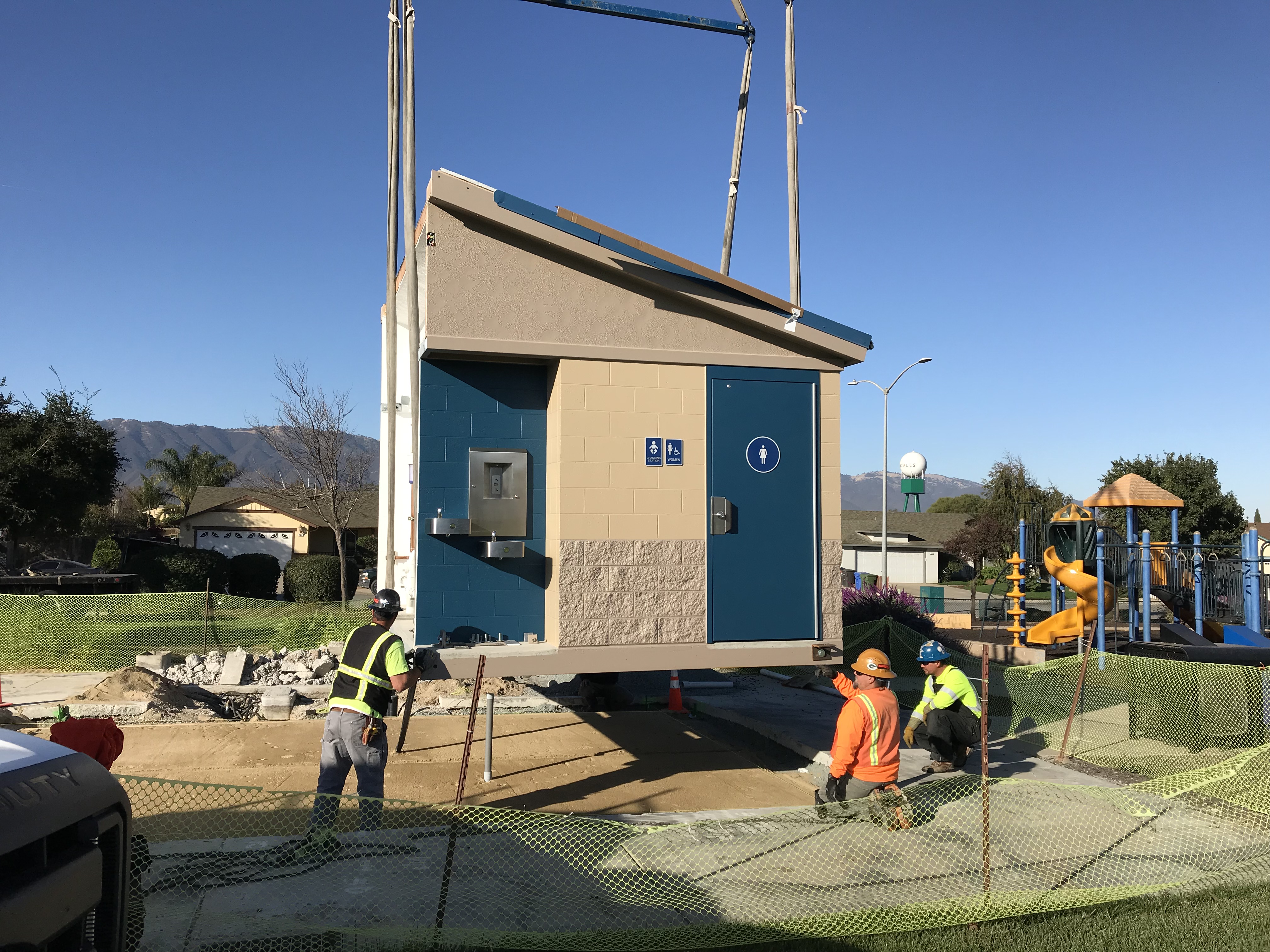 Restroom being placed in position
