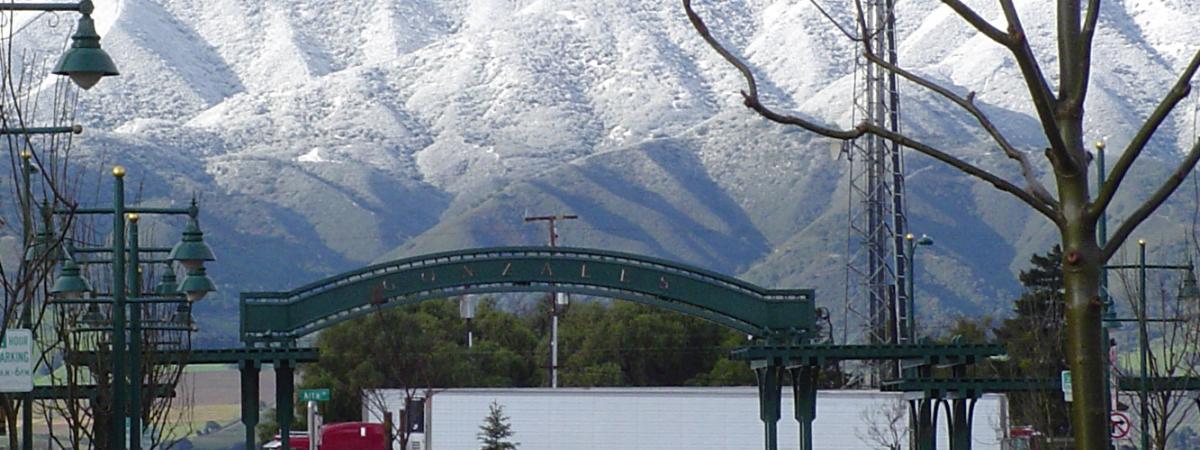 Gonzales Arch with Snowy Mountains