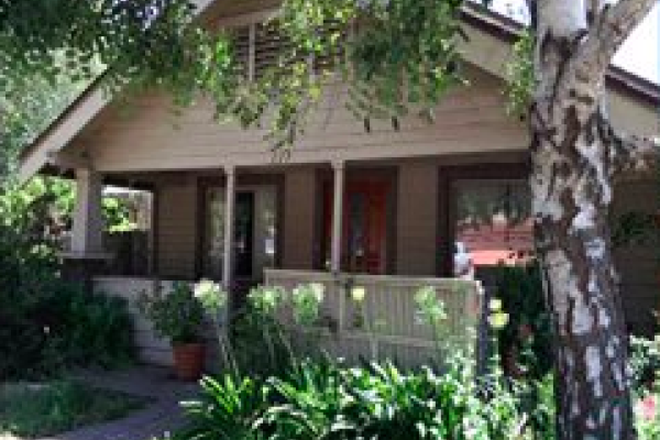 Older craftsman style home with green landscaping and large tree in front